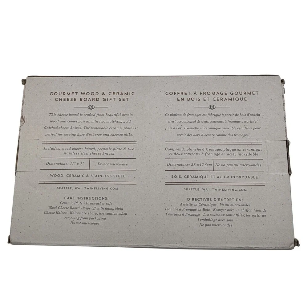 Twine Living Co Gourmet Wood & Ceramic Cheese Board Gift Set –‎ New